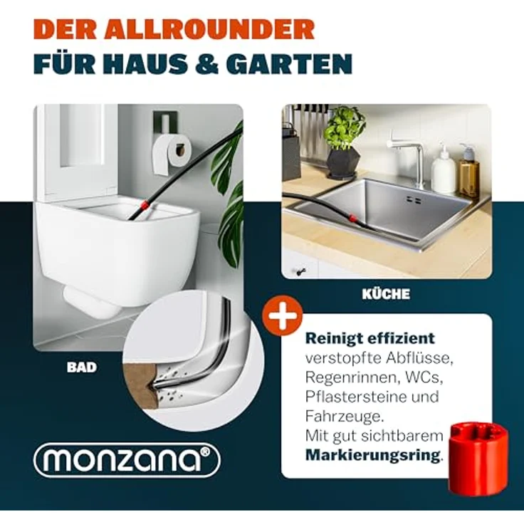 DEUBA Rohrreinigungsschlauch Set - 15m - inkl 4 Adapter für gängige Hochdruckreiniger Rohrreinigungsset Abflussreiniger – Bild 2