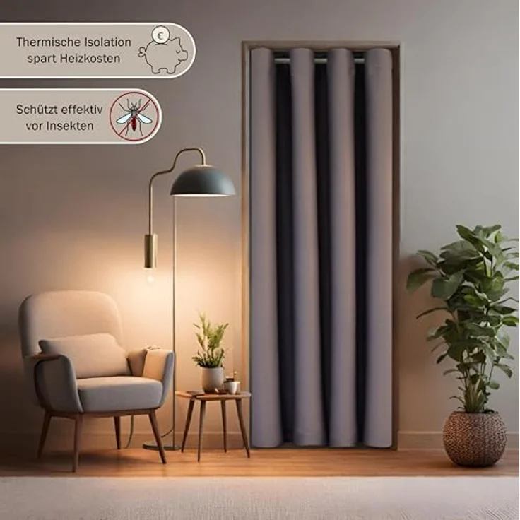 tinycurtains, Türvorhang mit Teleskopstange, einfache Montage in nur 1 Minute ohne Bohren (Türvorhang grau + Stange Silber, Vorhang 200 x 150 cm (HxB); Stange 55-90 cm) – Bild 5