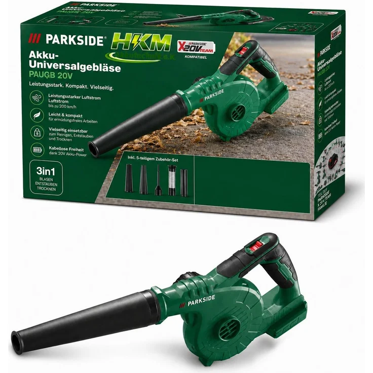 PARKSIDE 20 V Akku-Universalgebläser PAUGB, Laubsauger mit 2 Leistungsstufen und Softgrip-Griff, ohne Akku und Ladegerät