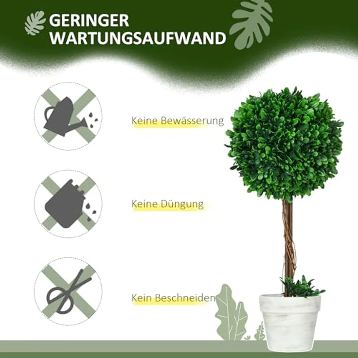 HOMCOM Künstliche Pflanzen, 2er-Set UV-beständige Kunstpflanze, 60 cm Buchsbäume, Zimmerpflanze im Blumentopf, Kunstbaum, Wohnzimmerdeko für Garten, Terrasse, Grün – Bild 4