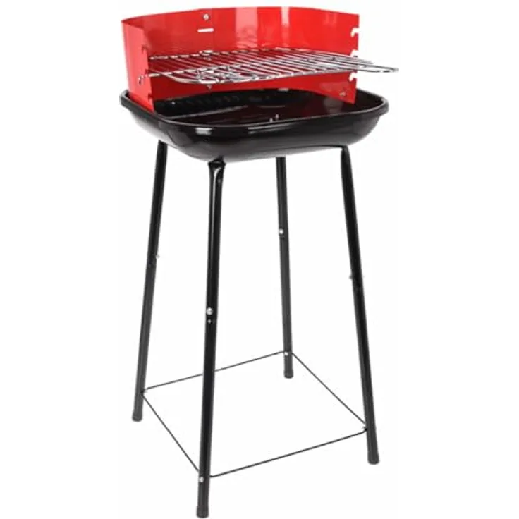 ProGarden BBQ / Holzkohlegrill Halb offen 85 cm, Edelstahl, höhenverstellbar, Rot/Schwarz