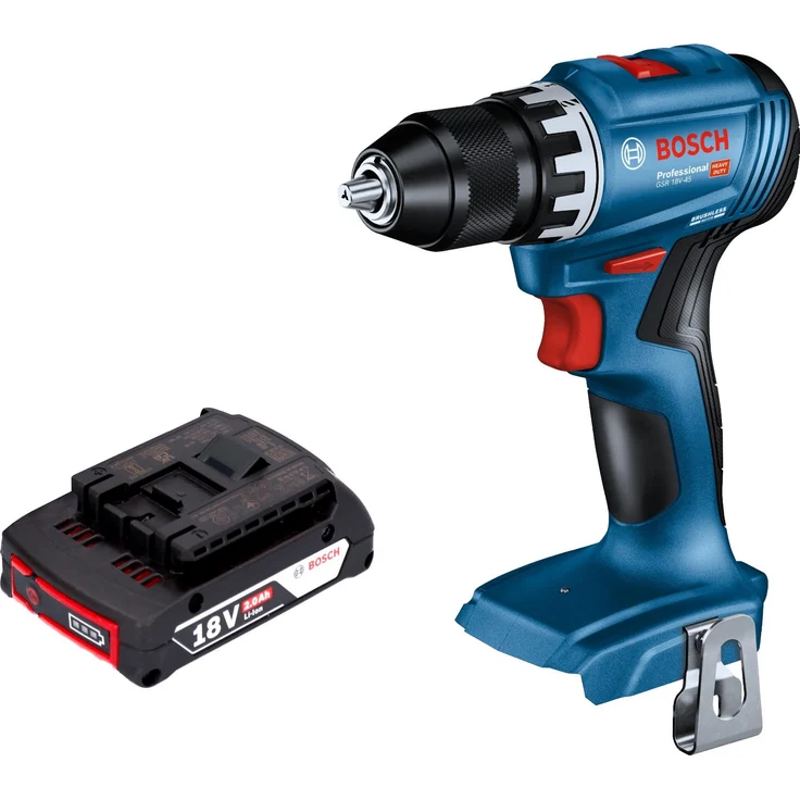 Bosch GSR 18V-45 Professional, Akku Bohrschrauber 18 V mit 45 Nm, Brushless, inkl. 1x 2,0 Ah Akku - ohne Ladegerät