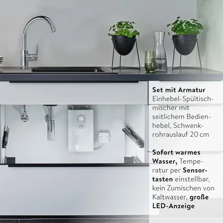 CLAGE CEX-U/EAK, elektronischer Küchen-Durchlauferhitzer Set mit Einhebel-Mischarmatur, 11-13,5 kW, LED-Sensorbedienfeld, Untertischmontage, VDE-GS geprüft – Bild 2