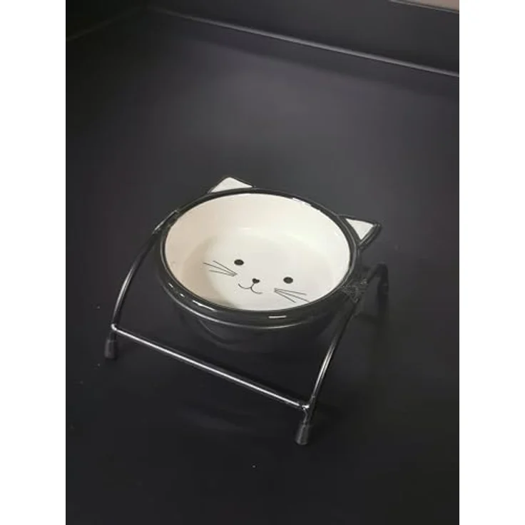 Flamingo Fress- und Trinknapf Ansu, 250ml, hochwertige Keramik, spülmaschinenfest, langlebig, Schwarz-Weiß, mit Ständer für Katzen – Bild 3