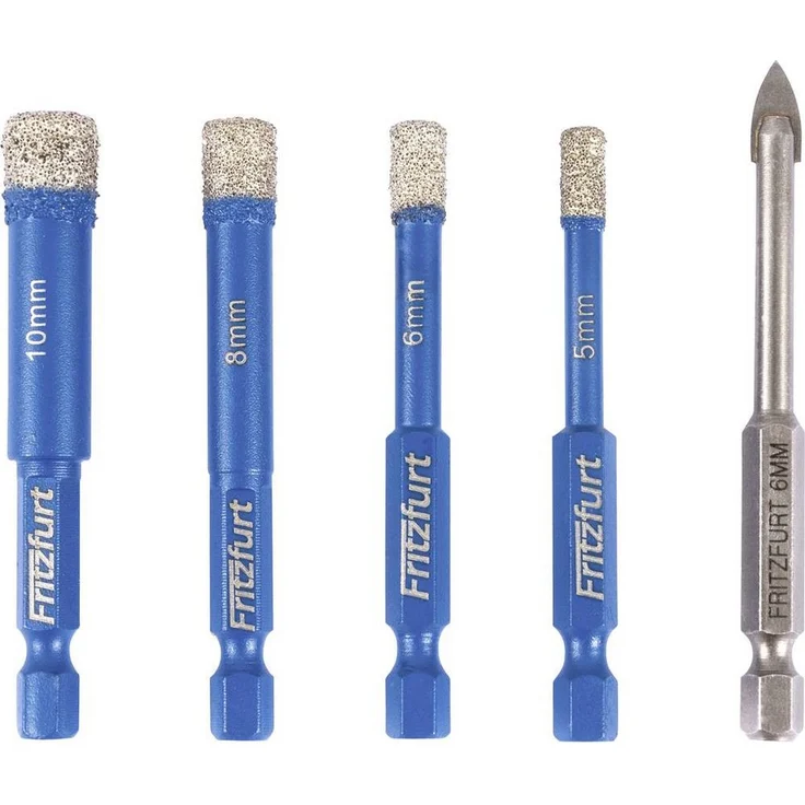 FRITZFURT Diamantbohrer-Set, 5-teilig 5 mm - 10 mm, Gesamtlänge 140 mm für vielseitige Anwendungen