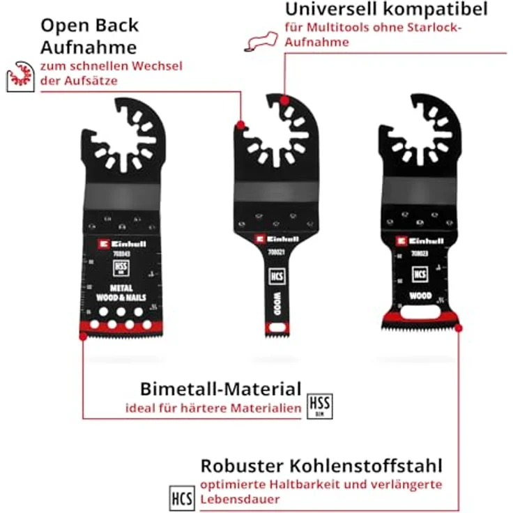 Einhell Multitool Set, 3-tlg. mit HCS und BIM Tauchsägeblättern, PTFE-Coating, für vielseitige Sägearbeiten – Bild 2