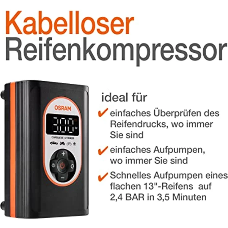 OSRAM TYREinflate 4000, Kabelloser Reifenfüller mit Li-Ion-Akku, LED-Beleuchtung – Bild 4