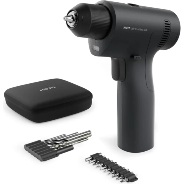 HOTO 16V Brushless Drill, Akku Bohrschrauber mit bürstenlosem Motor, 30Nm, LED-Display, USB-C, ergonomisches Design