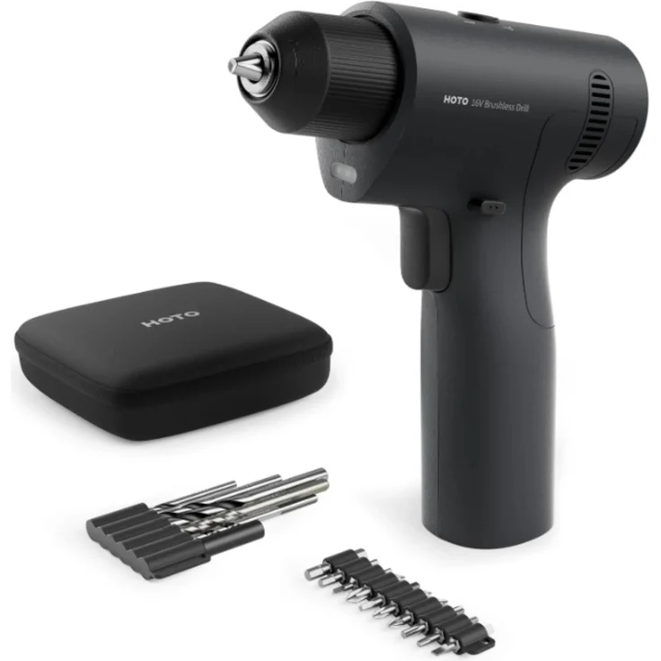 HOTO 16V Brushless Drill, Akku Bohrschrauber mit bürstenlosem Motor, 30Nm, LED-Display, USB-C, ergonomisches Design