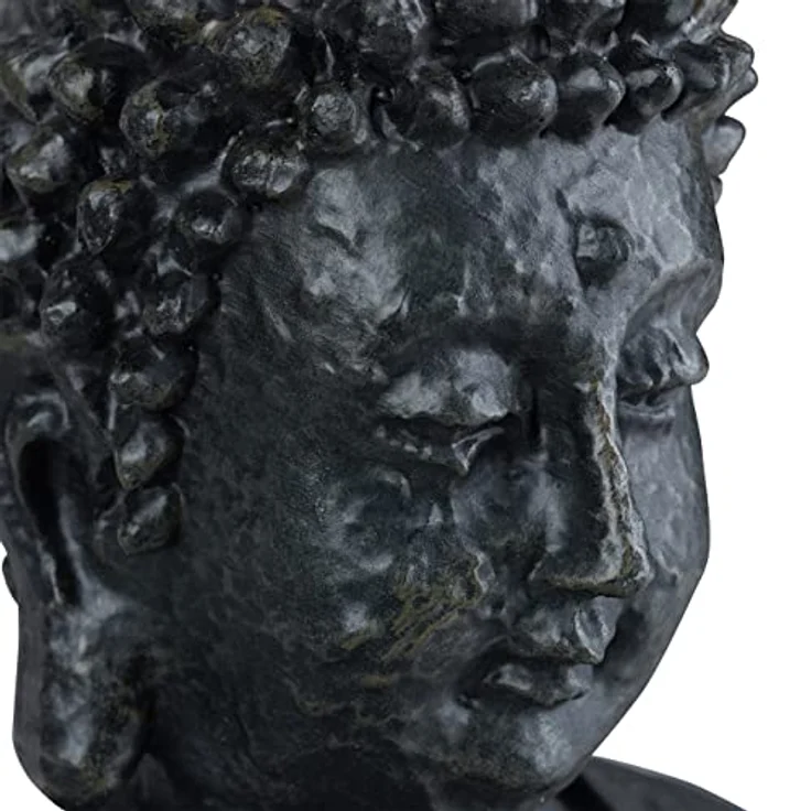 Relaxdays, dunkelgrau sitzende Figur, 40 cm hoch, Feng Shui, Outdoor, Garten Dekofigur, große Zen Buddha Statue – Bild 8