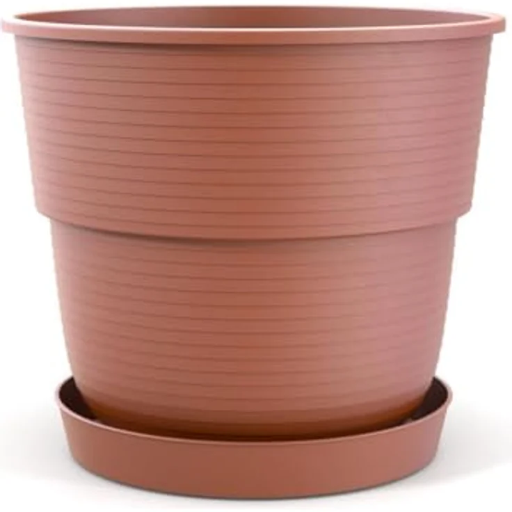 Plastard Blumentöpfe 5er Set, 16 cm Durchmesser, witterungsbeständiger Kunststoff-Pflanzkübel in Terrakotta mit Untersetzer und Drainagelöchern – Bild 2