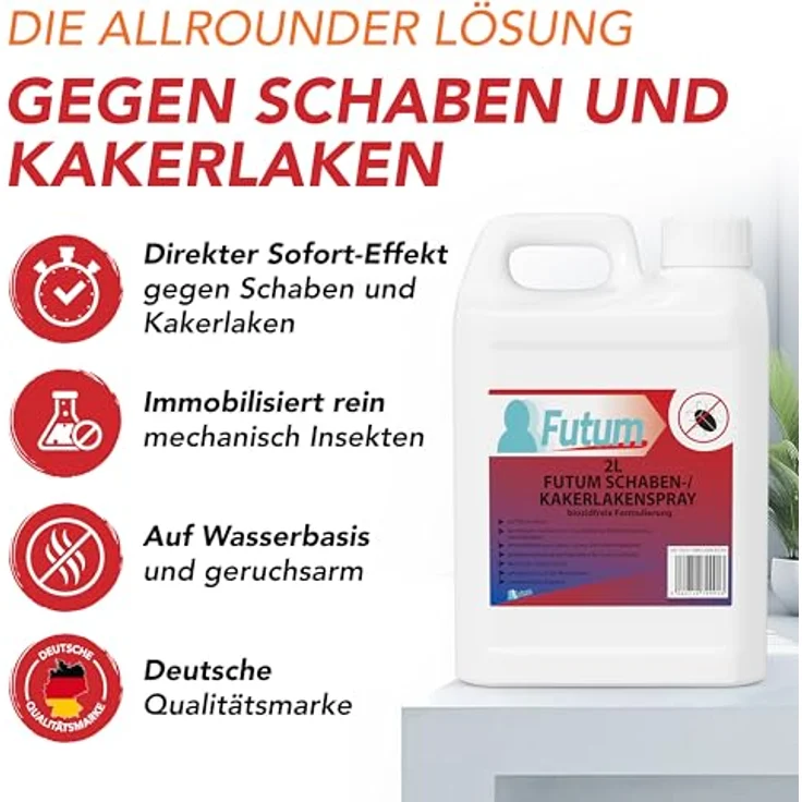 FUTUM Kakerlaken Spray, biozidfreie Formel auf Wasserbasis, 2 l, geruchsarm, brennt/ätzt nicht, für Innen- und Außenbereich – Bild 3