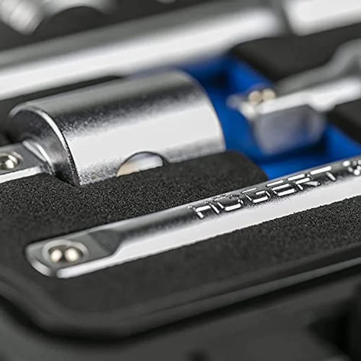 Högert Werkzeugbox Steckschlüssel-Satz Ratschenkoffer Knarrenkasten, Chrom-Vanadium-Stahl, 3/8" Zollmaß, 36-teiliges Set – Bild 6