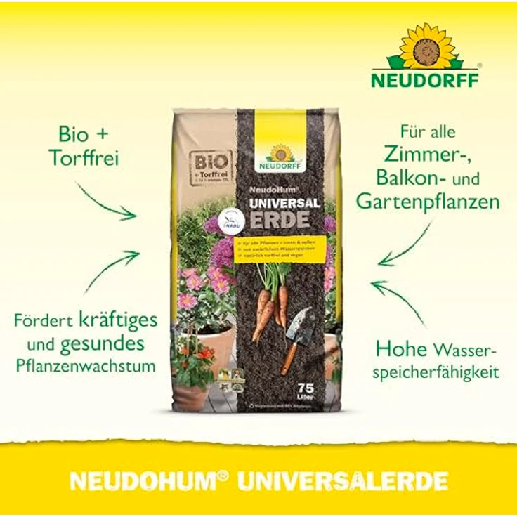 Neudorff NeudoHum Universalerde, torffreie Pflanzenerde mit organischem Dünger, 75 l – Bild 2
