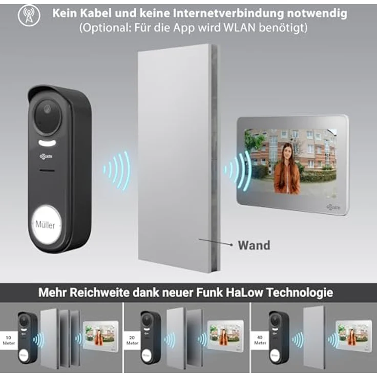 Goliath Intercom Funk Video Türklingel mit 120° Weitwinkelkamera, 7-Zoll-Monitor, Nachtsicht, IP65, interner Speicher für 100 Bilder, akkubetrieben – Bild 6