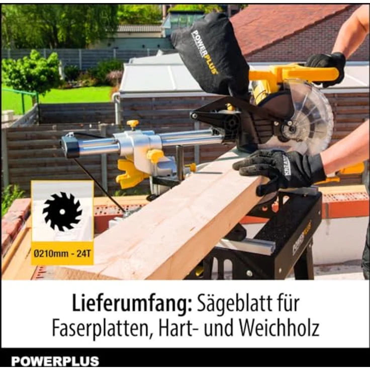 POWERPLUS elektrische Kapp und Gehrungssäge POWX075720DB - 1600W, 210mm Ø Sägeblatt, mit Gehrungsschnitte und integriertem Laser – Bild 3