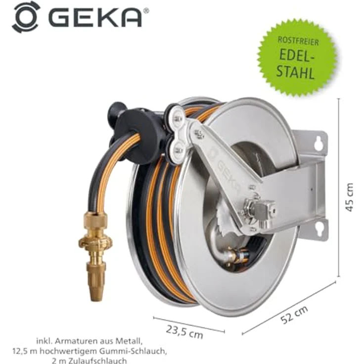 GEKA plus automatischer Schlauchaufroller EA15SK, mit Gummischlauch, rostfreie Edelstahlkonstruktion, individuell positionierbarer Schlauchstopper, vielseitige Montagemöglichkeiten – Bild 2