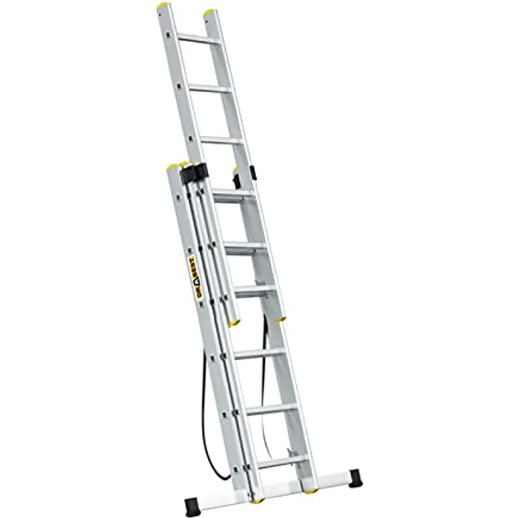 DRABEST Leiter PRO Serie Aluleiter Mehrzweckleiter 3-teilig Industrieleiter 3 x 6 Stufen Belastbarkeit 150 kg Arbeitshöhe 4,43 m inkl. Eimerhaken – Bild 3