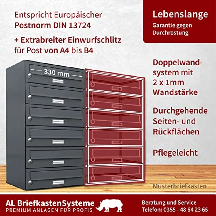 4er Briefkasten Anthrazit Anlage 4 Fach Wandbriefkasten Postkasten Ausführung 1 – Bild 3