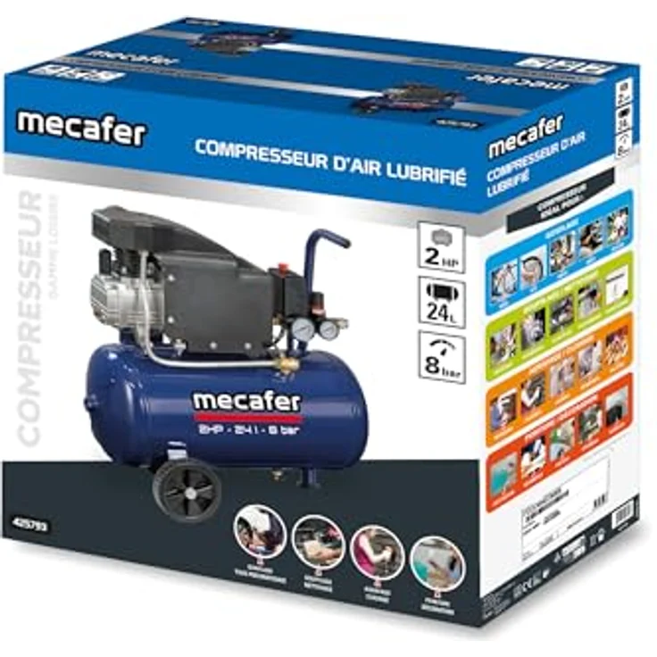 MECAFER 425793, Kompressor 24 L, 2 PS, 8 bar, blau, für halbprofessionelle Anwendungen – Bild 2