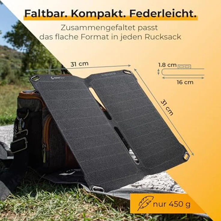Sunny Bag Sunbooster 14, tragbares Solarpanel mit 14 W Leistung, 2 USB-Ausgängen, faltbar und wasserfest – Bild 6