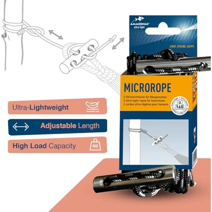 Amazonas Aufhängeseil für Hängematte Microrope Seil, 2x PET Kunststoffseile, stabil und leicht, bis 150 kg Belastbarkeit, Aluminiumstift, stufenlos verstellbar – Bild 5