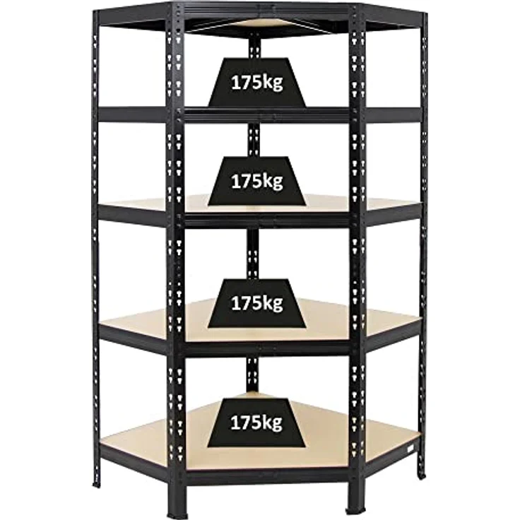 Proregal Eckregal Tiger, 5 Fachböden, Traglast 175 kg pro Boden, Schwarz, 180 x 90 x 45 cm – Bild 1