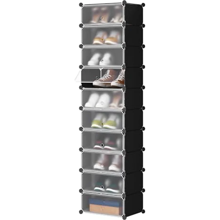 DIY Schuhschrank mit Tür, 10 Fächer aus Kunststoff schwarz – Bild 2