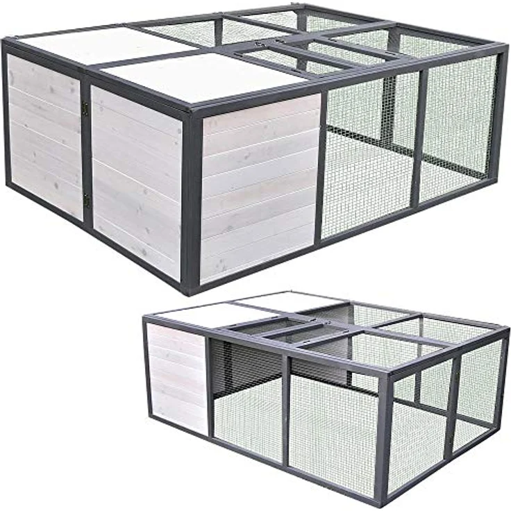 Mucola Freilaufgehege klappbar Kleintierstall Outdoor Ausbruchsperre Hasenstall 160x119x60cm Freigehege aus Holz mit Gitter Kaninchenauslauf Freilauf, Weiß/Grau – Bild 4