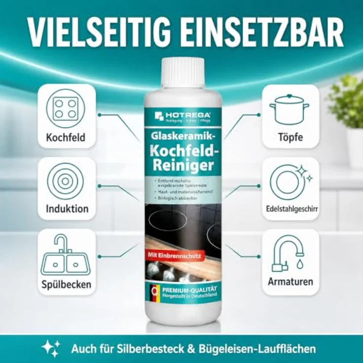 HOTREGA® Glaskeramik Kochfeld Reiniger, 250ml Spezial-Politur zur schonenden Reinigung und Pflege von Glaskeramik-Kochfeldern – Bild 5
