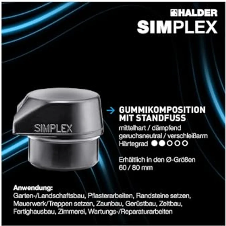 Halder Schonhammer SIMPLEX-Plusbox Starterkit, 80 mm Kopf, ergonomischer Holzstiel, Tempergussgehäuse, austauschbare Gummi- und Superplastik-Einsätze – Bild 7