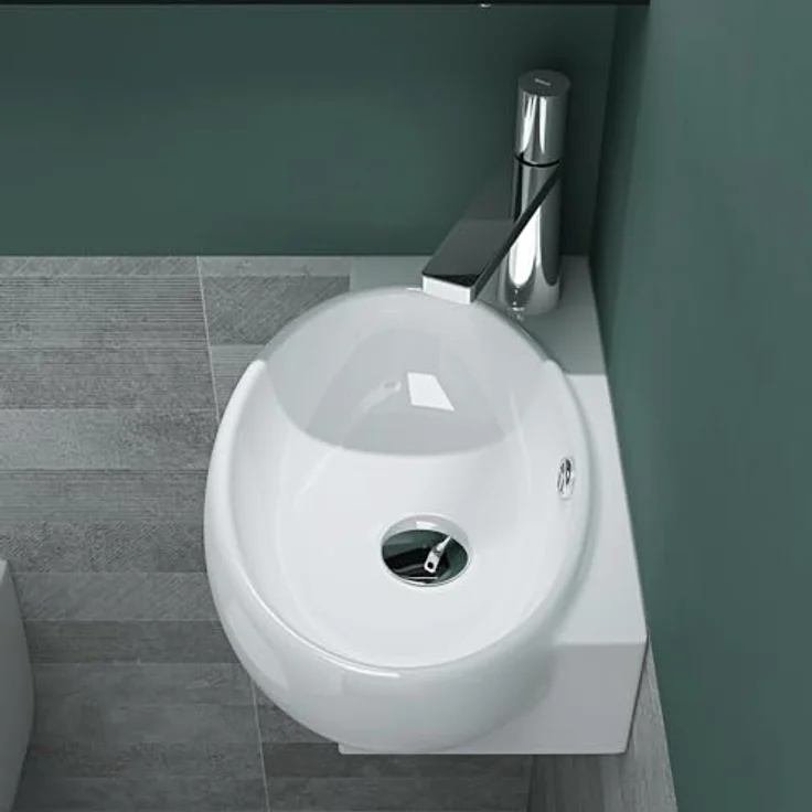 Mai & Mai Aufsatzwaschbecken Hängewaschbecken aus Keramik mit Nano-Beschichtung, Br001R, rechteckige Form, weiß - Preisvergleich – Bild 3