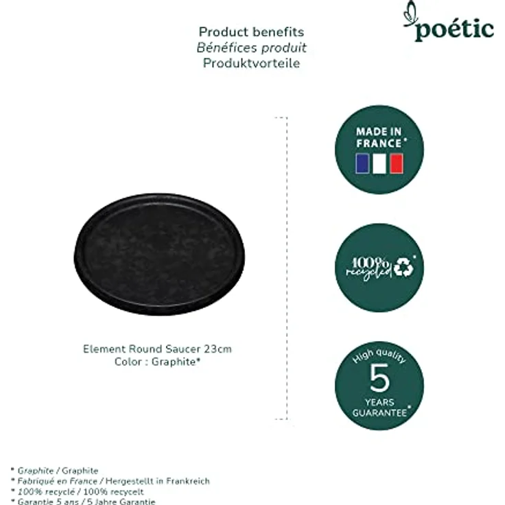 POETIC- Untersetzer für Blumentopf - Runder Untersetzer für den Innenbereich - Für den Außenbereich - Farbe Graphite - Ø23,2 x H. 1,6 cm - Recyceltes Material – Bild 4