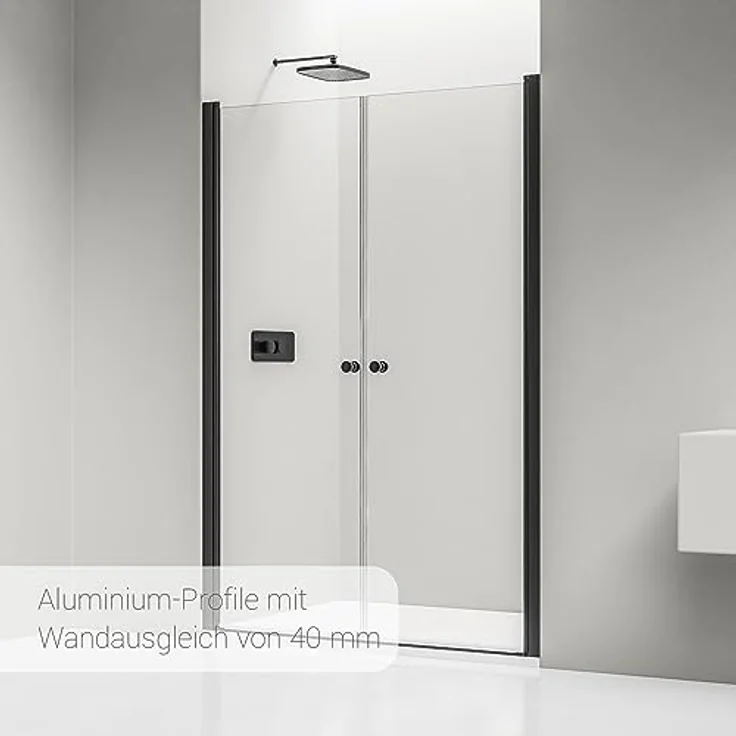 NEXTREND Nischendusche NT218 mit Doppelpendeltüren, 6 mm Nano Echtglas, Profilfarbe Schwarz matt, Breite 1000 mm – Bild 3