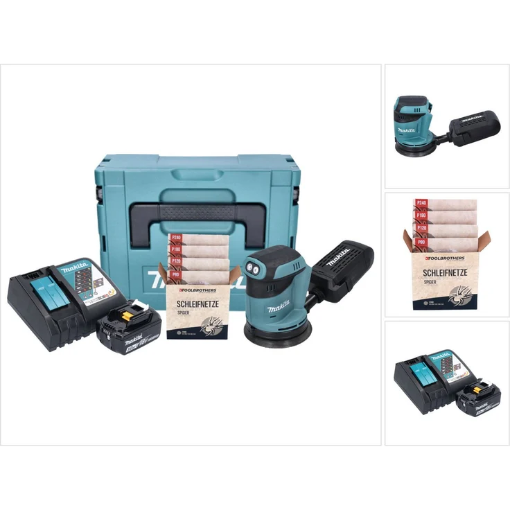 Makita DBO 180, Akku-Exzenterschleifer mit 18 V, 3-stufiger Drehzahleinstellung und Zubehörset im Makpac Koffer
