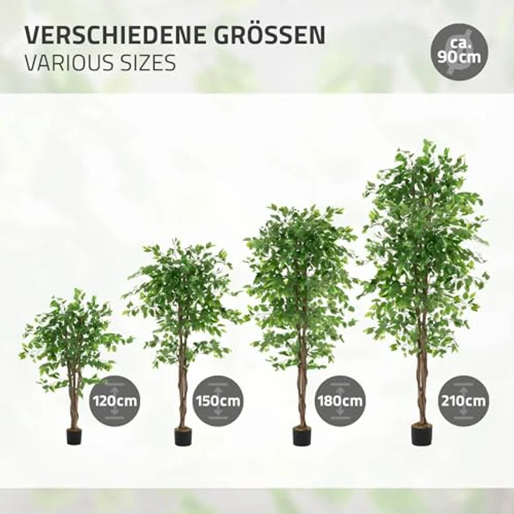 ML DESIGN Kunstpflanze Ficus 120 cm, natürliche Deko Zimmerpflanze mit schwarzem Topf, pflegeleicht und langlebig für Innen/Außen – Bild 5