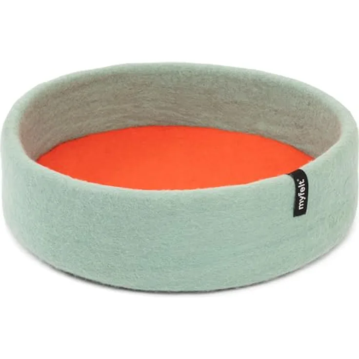 myfelt Fine Schurwolle-Hundekorb, Türkis mit rotorangem Inlay, handgefertigt