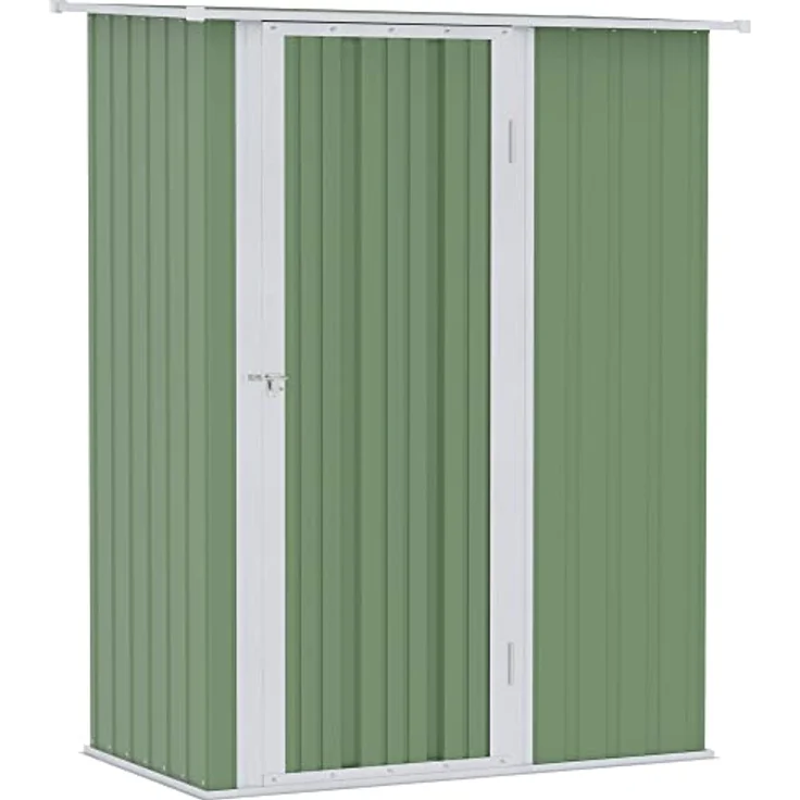 Outsunny Gerätehaus Gartenhaus Geräteschuppen mit Tür Outdoor Stahl Grün 142 x 84 x 189 cm – Bild 1