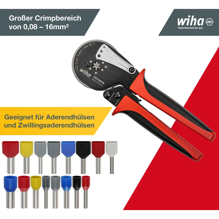 Wiha Profi Crimpzange mit automatische Anpassung auf die Aderendhülsengröße 0,08 bis 16mm² (41246) I Crimpwerkzeug Sechskant Vercrimpung I Aderendhülsenzange für Elektriker – Bild 16