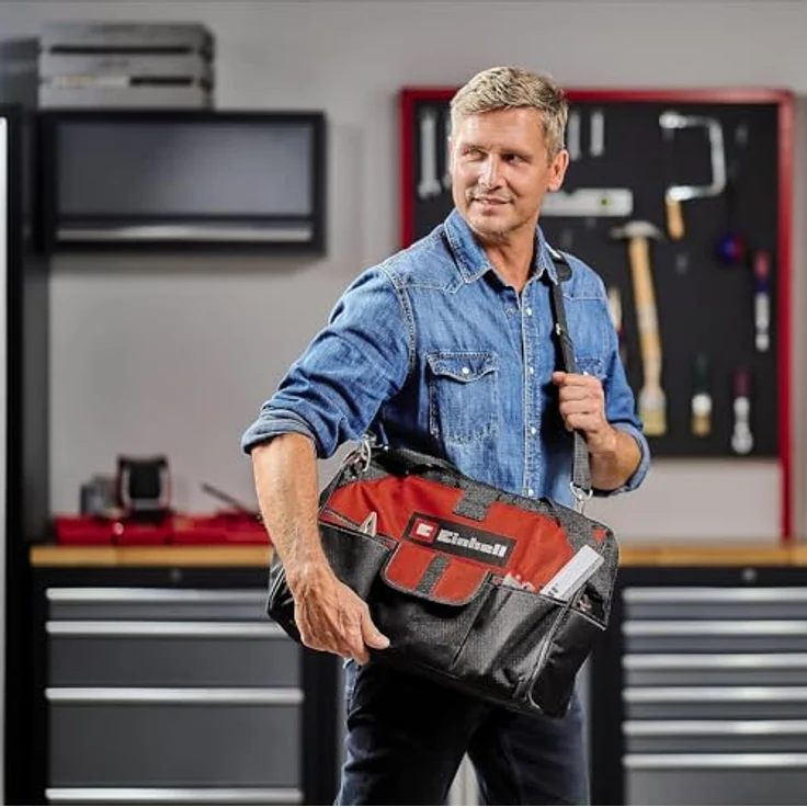 Einhell Tasche Bag 45/29 (für Werkzeuge & Zubehör, langlebig mit verstärktem Boden, Tragegurt, Tragegriff, verschiedene Taschen und Fächer) – Bild 2