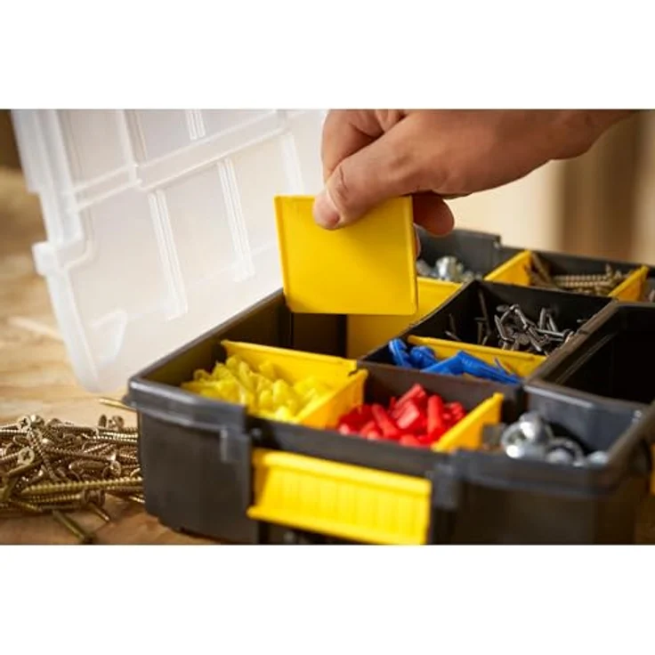 Stanley FatMax Werkzeug-Organizer Sortmaster - Aufbewahrungsbox (29x21x6.3cm, stapelbar mit Verriegelung, entnehmbare Einsätze, Aufbewahrung von Werkzeugen-Kleinteilen) STST1-70720 – Bild 4