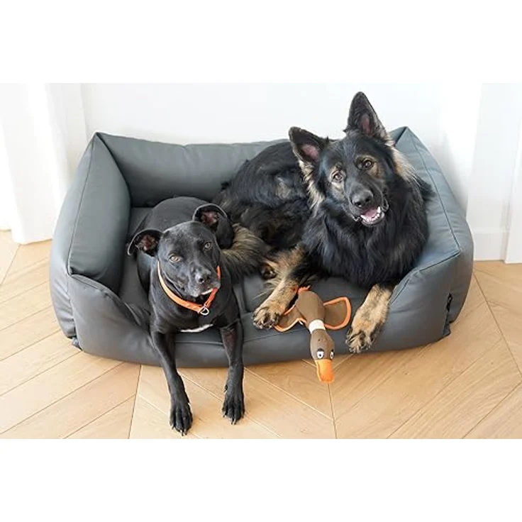 4L Textil Mario Hundebett Kunstleder Hundekorb aus Kunstleder wasserfestes Hundebett für mittelgroße Hunde 100x70 cm Graphit (Hundekorb) – Bild 4
