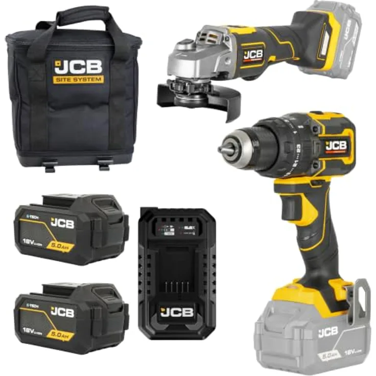 JCB 18PKIT-4 Akku Starter-Set, 75 Nm Drehmoment, inkl. 2x 5,0 Ah Akkus & Schnellladegerät, gelb-schwarz