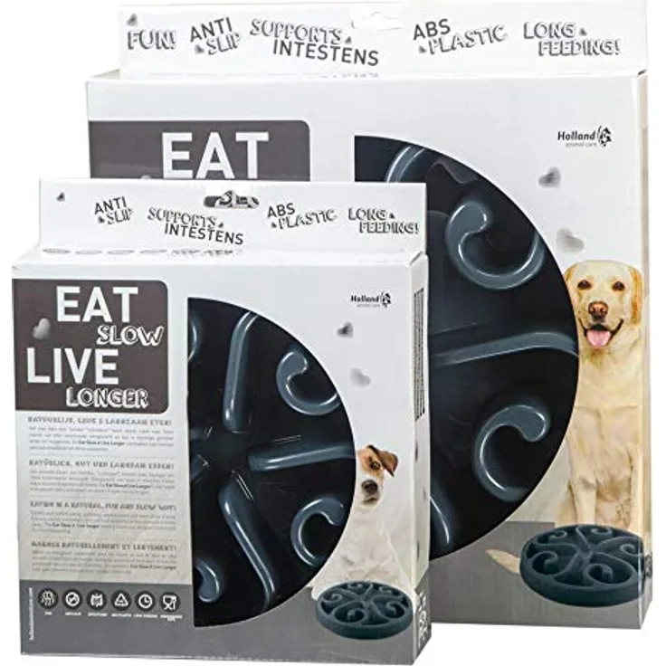 Eat Slow Live Longer Original Feeder - Anti-Kau-Futternapf - Slow Feeder für Hunde - rutschfest - (Grau, S)