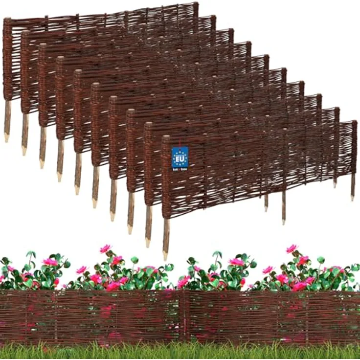 KOTARBAU® 10er Set Weidenzaun Beetbegrenzung 120 x 30 cm, natürliche Rasenkante aus brauner Weide, wetterbeständig, zum Stecken, dekorative Beeteinfassung
