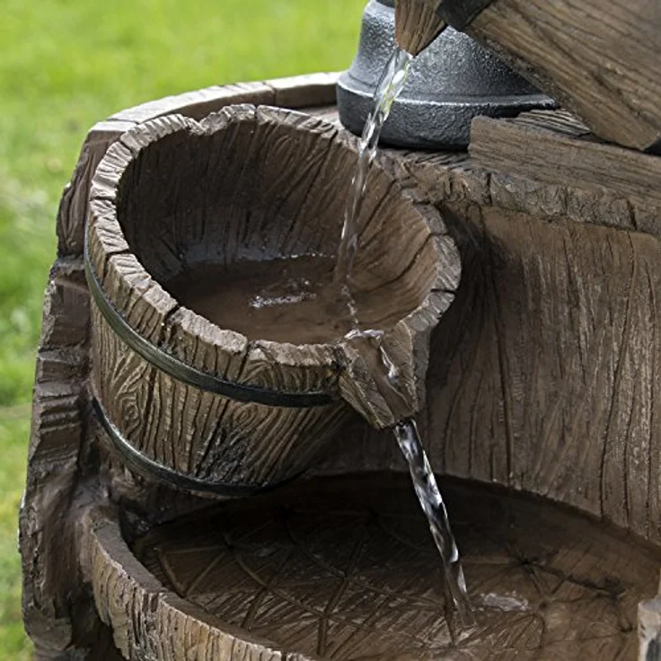 Köhko® Dölitz 13014 Gartenbrunnen mit Regenfalleffekt, Wasserspiel aus Kunststein mit LED-Beleuchtung, 33 x 33 x 85 cm – Bild 4