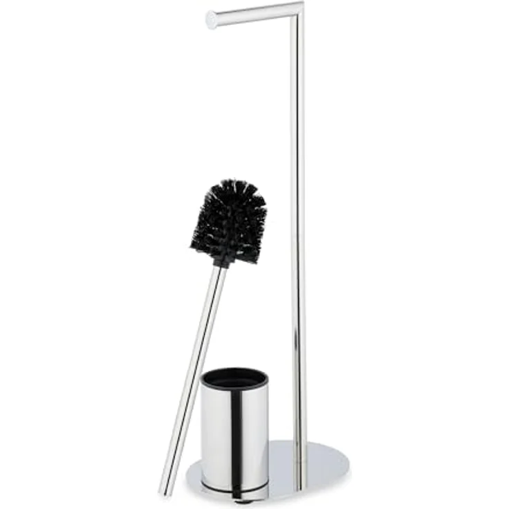Relaxdays WC Garnitur, Stehender Klopapierhalter mit Toilettenbürste, Silber, HxBxT: 63x23x17 cm, inklusive 2 Ersatzbürstenköpfe – Bild 5