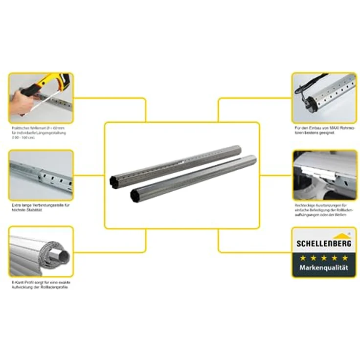 Schellenberg 86005 Stahlrohrwellen-Set Rolladenwelle SW 60 Maxi Achtkantwelle für Rolladen 160 cm, kürzbar – Bild 2