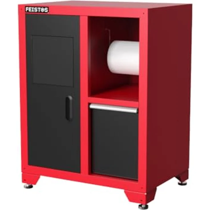 FEISTOS Werkbank Juno 12, modulare Werkstatteinrichtung mit Lochwand, Schwarz/Rot, 462x46x198 cm, inkl. abschließbare Schränke und höhenverstellbare Füße – Bild 7