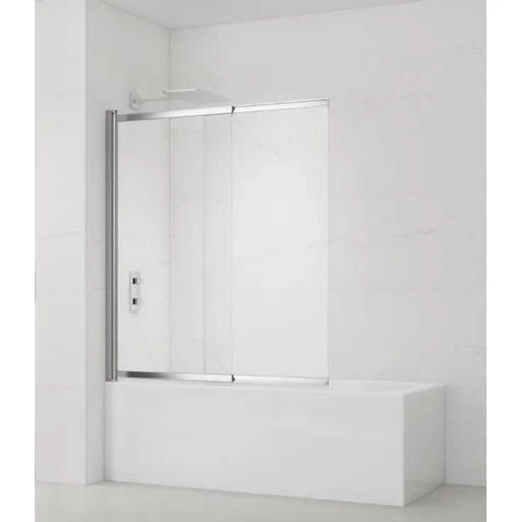 SAT Badewannenabtrennung 2-teilig Schiebesystem, 140 x 120 cm, Sicherheitsglas Easy Clean, Chrom glänzend